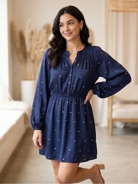 Lilly Pulitzer Navy Blue Long-Sleeve Dress 100% Silk